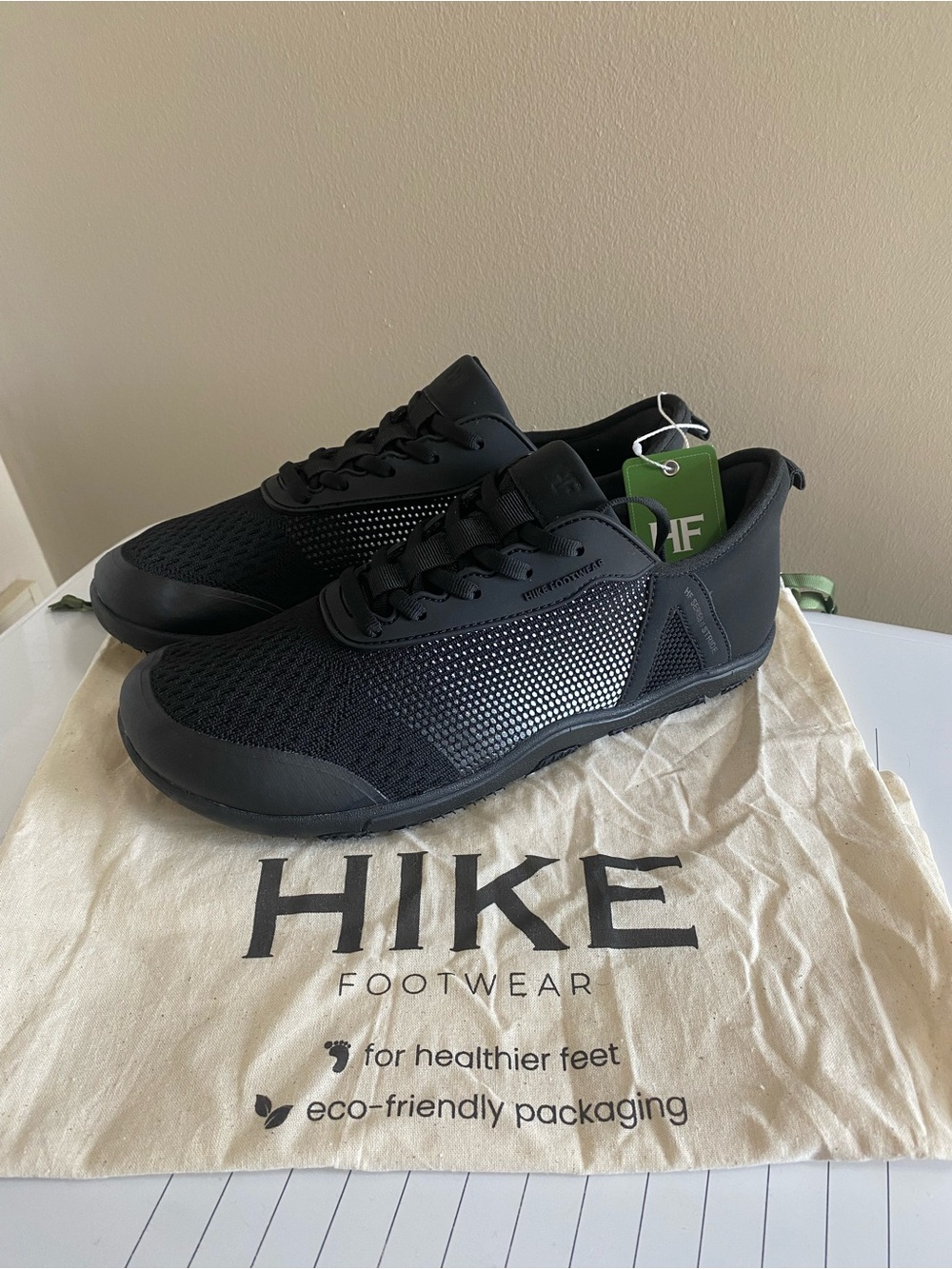 HIKE Footwear Unisex Stride Athletic Sneakers in Black w/ White Accents